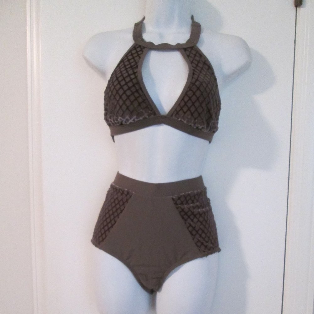 NWT Gossip Brown Velvet Halter & High Waist Bikini